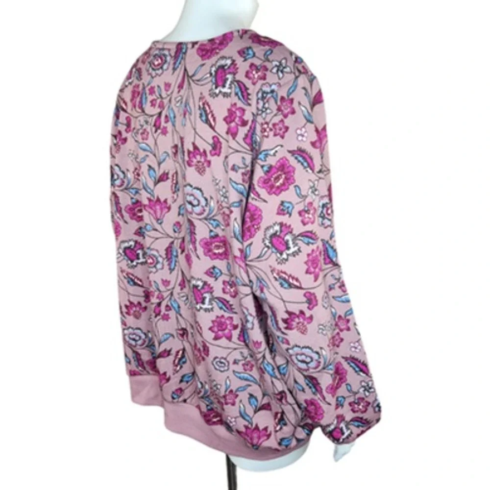 The Muses Lounge‎ French Terry Zip-Front Full Zip Jacket Mauve Floral X-Large
